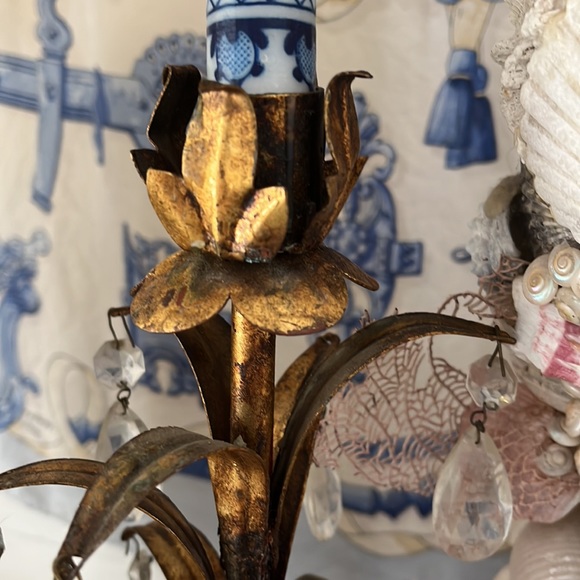 •VINTAGE TOLE GILT MARBLE CANDELABRA• - Picture 6 of 15